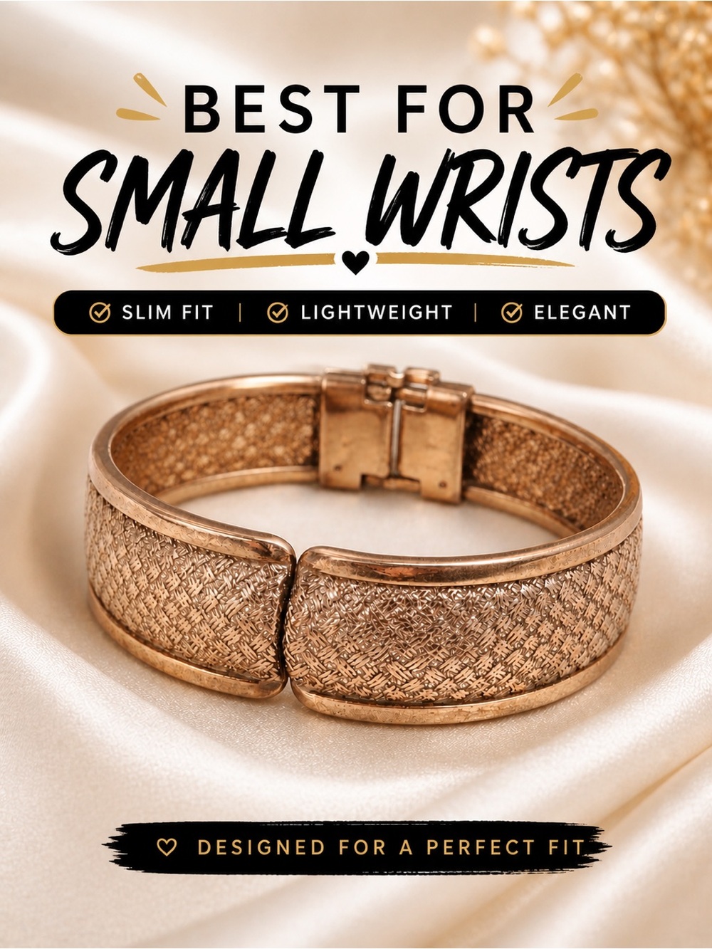 Vintage Genuine Copper Mesh Bracelet Gold Tone Woven Panel Statement Cuff